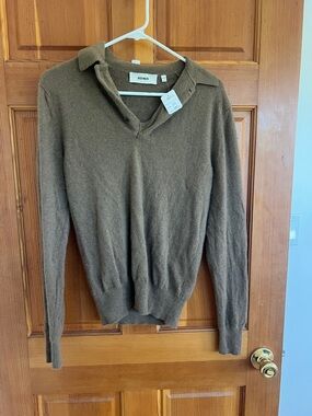Buck Mason California Cashmere Polo Sweater – Olive Heather / Moss – Size Medium